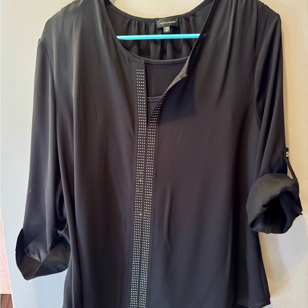 Black Women's Top with Rhinestone Detail